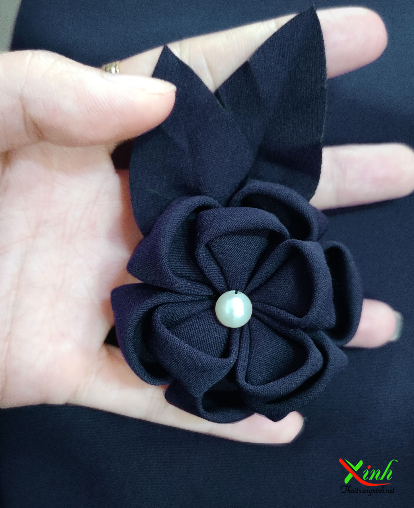 Đầm Peplum Xanh Đen Kết Hoa Thủ Công DL806