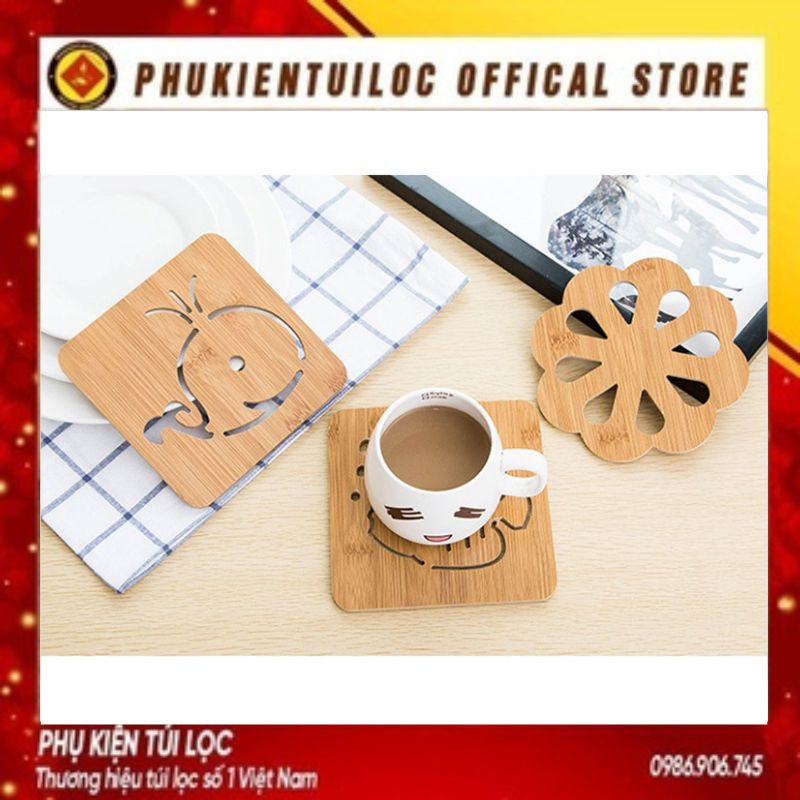 Miếng gỗ lót cốc thú vị décor - tấm đế bằng gỗ cách nhiệt phụ kiện bàn ăn- phukientuiloc.com