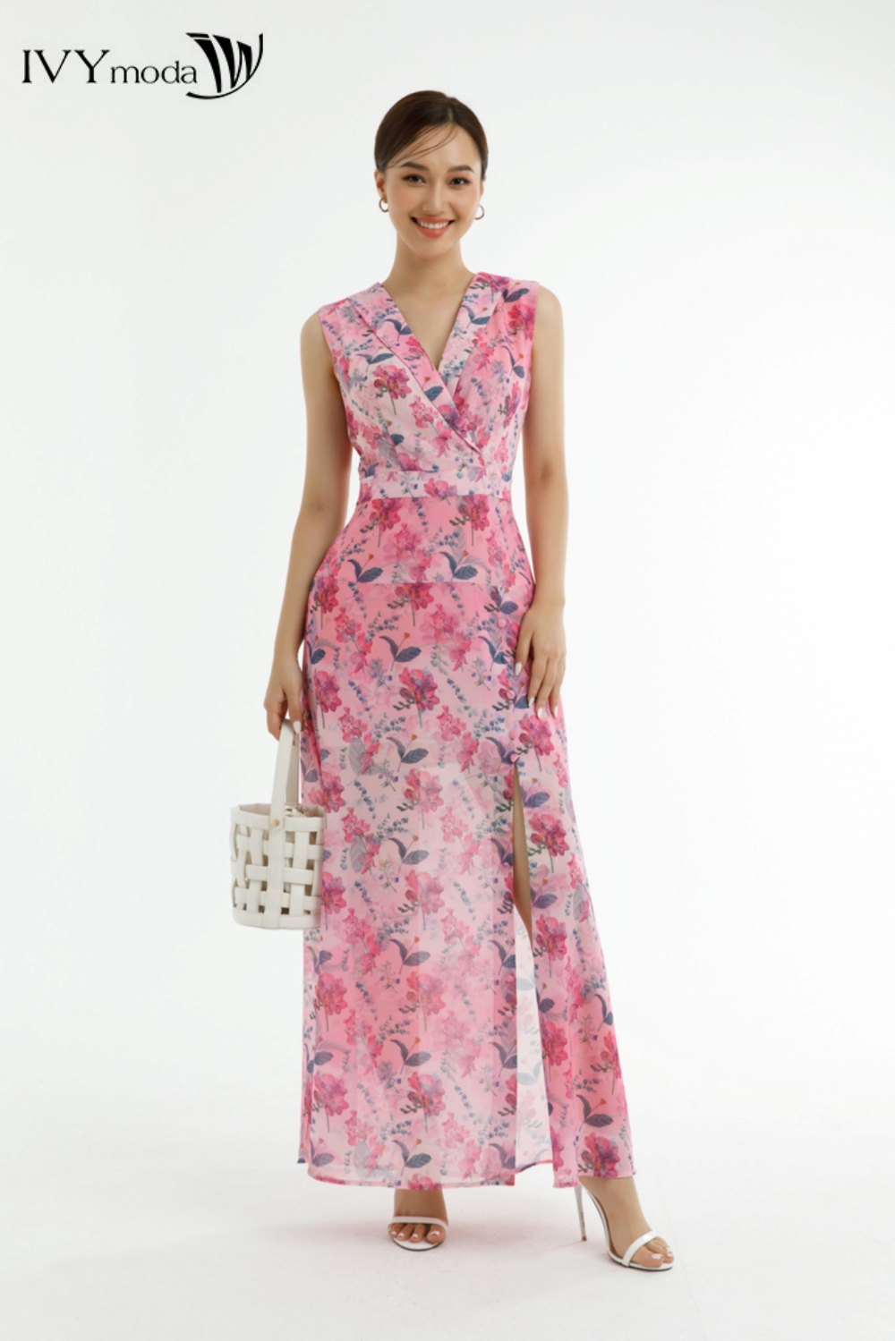 Đầm maxi cổ 2 ve xẻ tà trước IVY moda MS 41M7453