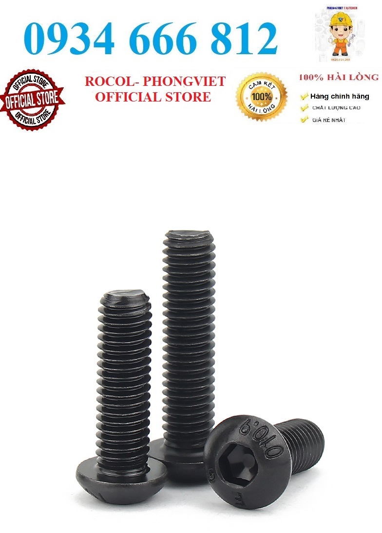 50c Bulong lục giác chìm đầu cầu M6 thép mạ cấp bền 10.9 M6X10, M6X12,M6X16, M6X20,M6X25,M6X30,M6X35, M6X40