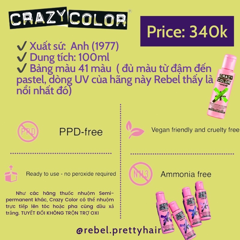 Thuốc Nhuộm Tóc Crazy Color Semi-Permanent Hair Dye