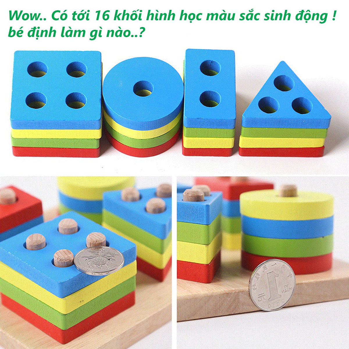 Đồ chơi trụ thả hình thông minh bằng gỗ