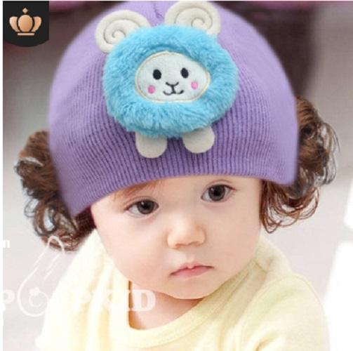 Mũ len tóc giả cho bé gái 0 - 3 tuổi