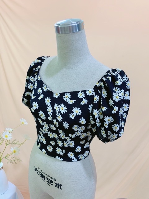 Áo Croptop Cúc Hoạ Mi Tay Bồng