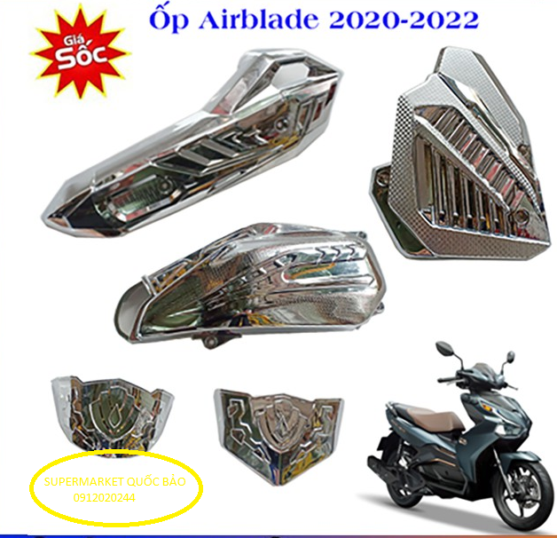 Bộ 6 món xe AIR BLADE 125-150 đời 2020-2021 (Gác chân cacbon, ốp pô, pô E, quạt, mỏ, đuôi dè carbon)