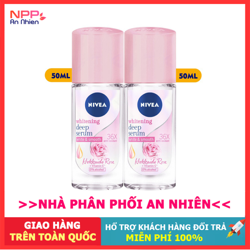 Bộ đôi Lăn ngăn mùi Nivea serum trắng mịn hương hoa hồng Hokkaido (40ml/chai) 85301
