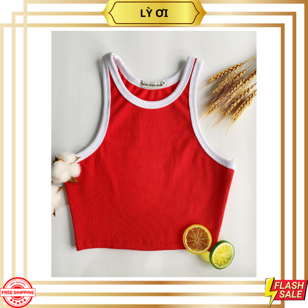 Áo Croptop BA LỖ PHỐI VIỀN Basic Trơn Nữ Thun Gân Kiểu Ôm Body_ Lỳ ơi