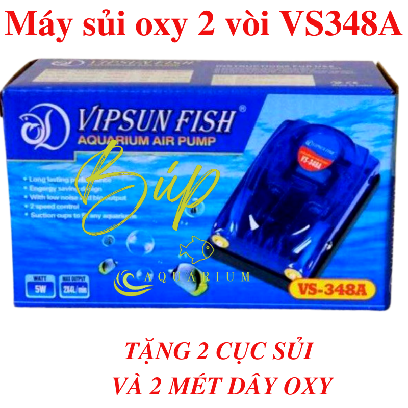 Máy sủi oxy mini 2 vòi Vipsun VS348A ( Phụ kiện tặng kèm theo gồm có : 2m dây sủi + 2 quả sủi)
