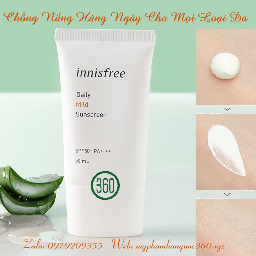 Chống nắng hàng ngày cho mọi loại da – Innisfree Daily Mild Sunscreen SPF50+/PA++++ 50ml