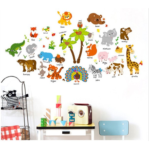 Decal dán tường thú tiếng anh 03