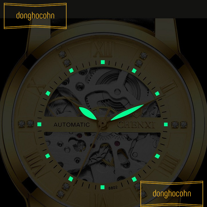 Đồng mechanical watch automatic men Chenxi leather cord exposing machine automatic high-end cx-8802