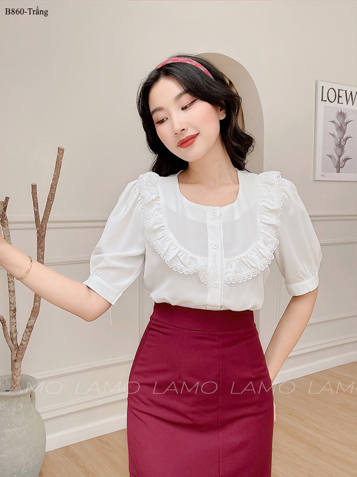 ÁO SƠ MI CÔNG SỞ NỮ ÁO KIỂU BÈO PHỐI REN-B860