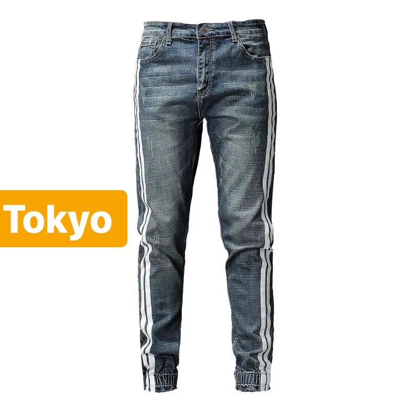 QUẦN JEAN NAM CHẤT BÒ XANH TÚM GẤU 2 VIỀN SỌC SOÁI KA TOKYO-68 CAO CẤP -TOKYO FASHION