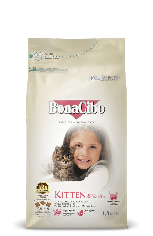 THỨC ĂN HẠT CHO MÈO CON TỪ THỊT GÀ, CÁ CƠM VÀ GẠO GÓI 1.5KG - BonaCibo - Thổ Nhĩ Kỳ