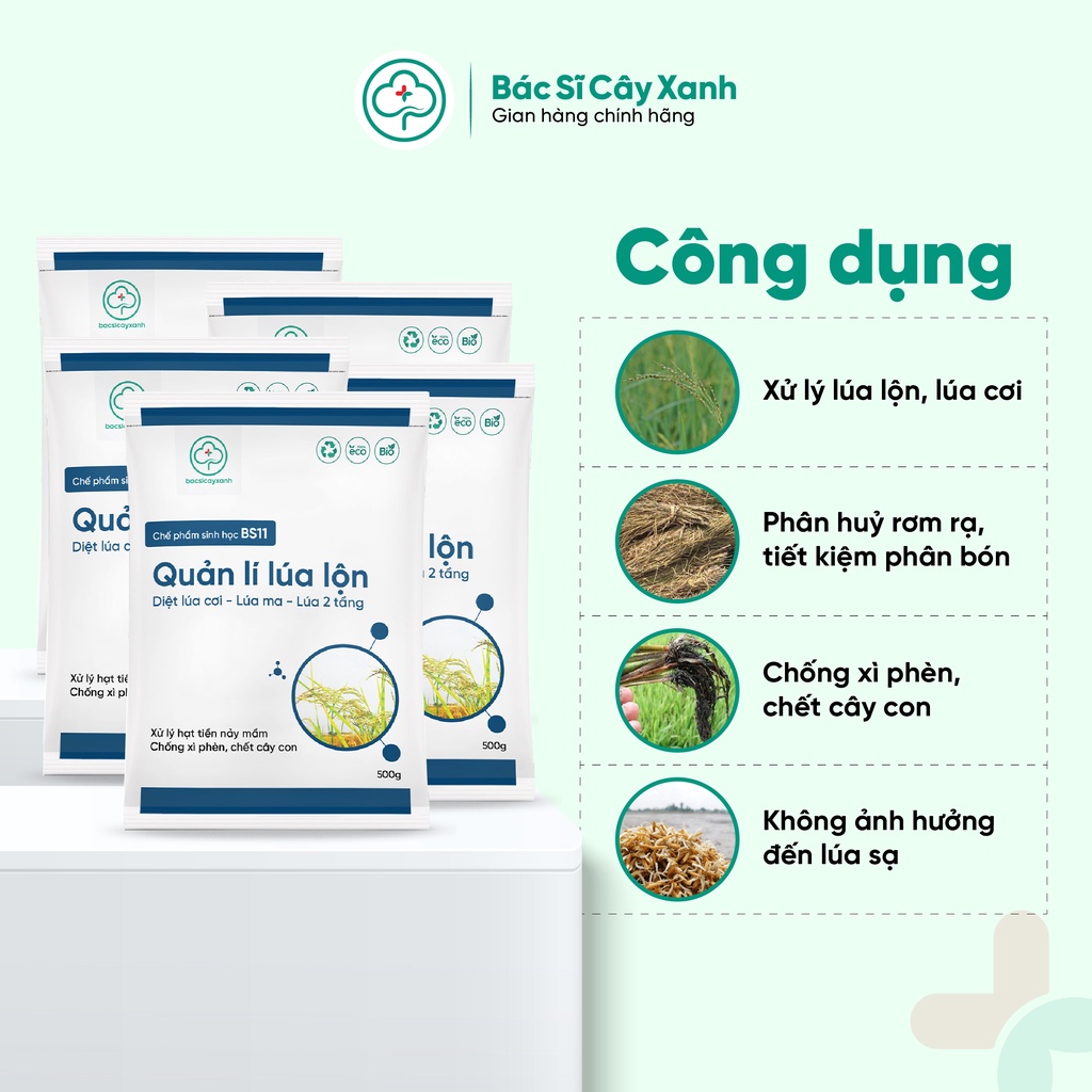 Combo 5 Gói Quản Lý Lúa Lộn Lúa Cỏ Lúa Ma BS11 500g - Chống Xì Phèn Không Ảnh Hưởng Lúa Sạ - Bác Sĩ Cây Xanh
