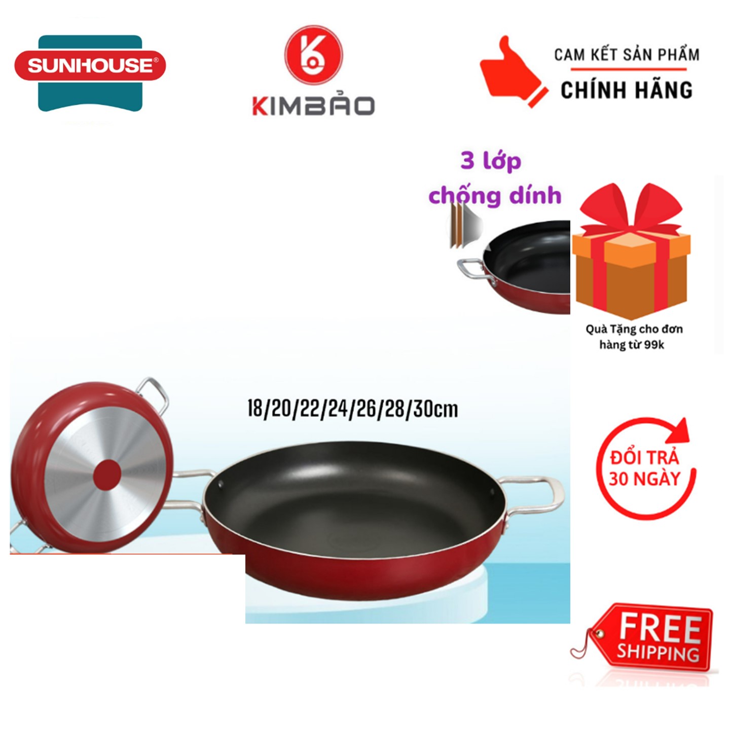 Chảo bầu chống dính Sunhouse CT18-30R2