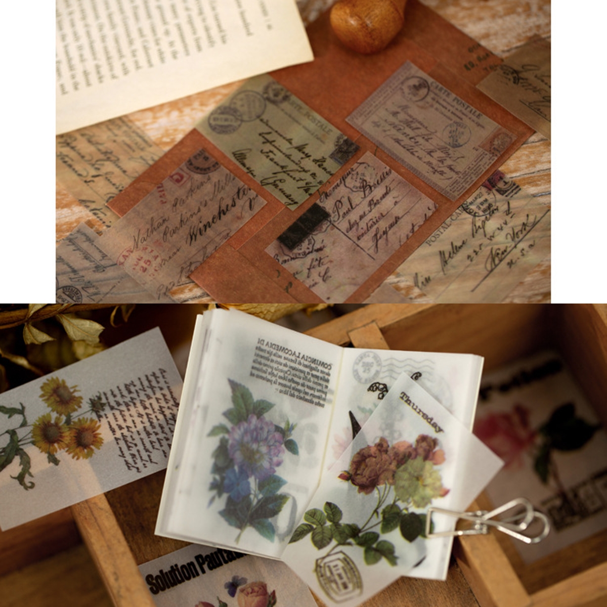 Cuốn 50 miếng giấy note vintage trang trí journal