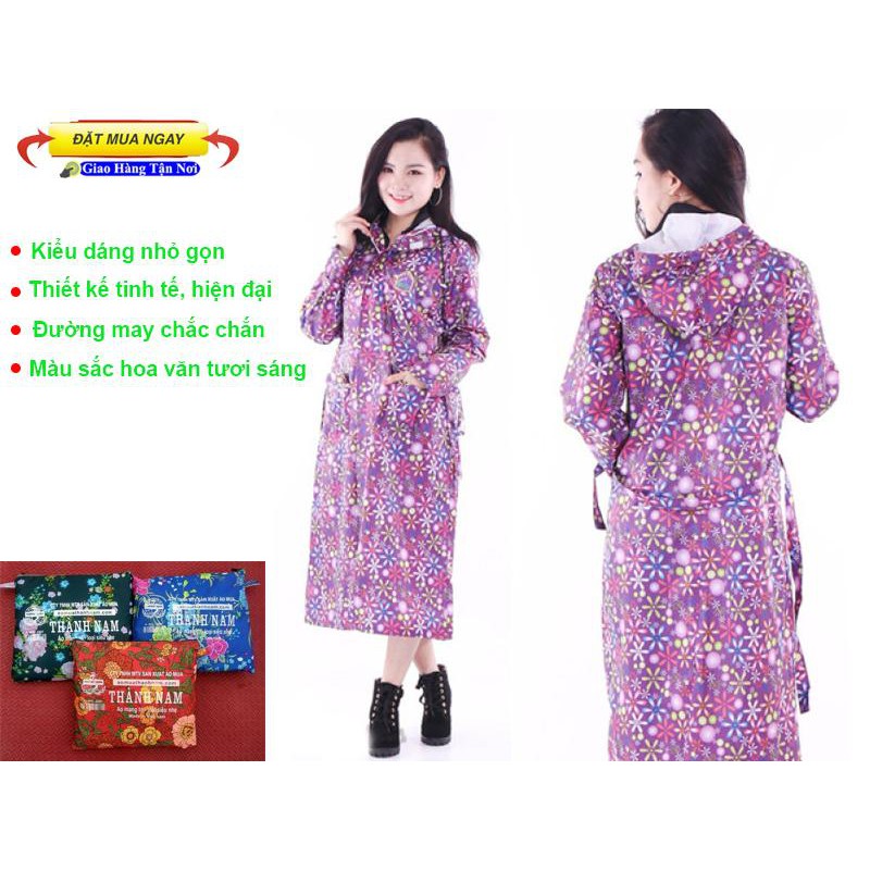 Áo mưa măng tô nữ họa tiết hoa vải dù - nhẹ - xinh xắn - họa tiết hoa