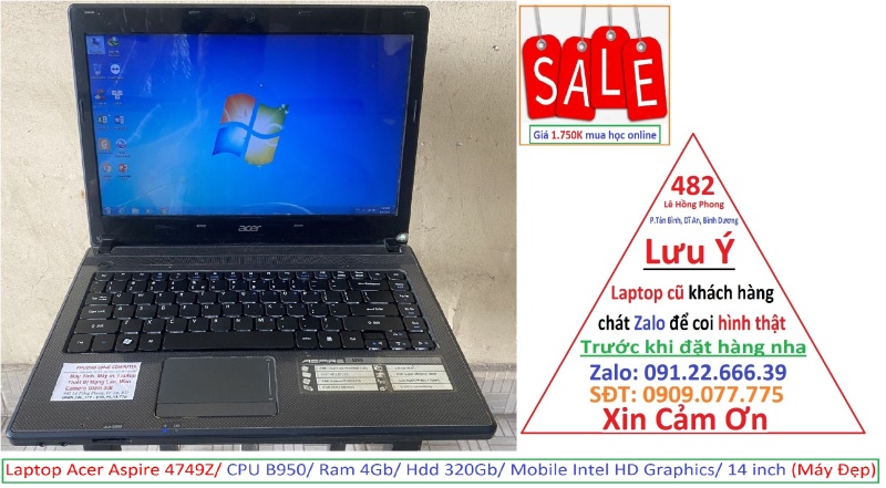 Laptop Acer Aspire 4749Z/ CPU B950/ Ram 4Gb/ Hdd 320Gb/ Mobile Intel HD Graphics/ 14 inch (Máy Đẹp)