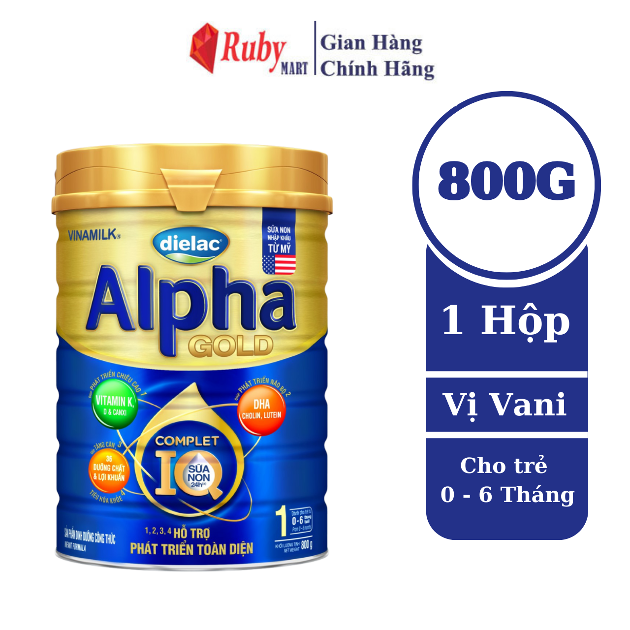 Sữa bột Dielac Alpha Gold 1 - lon 800g (cho trẻ từ 0 - 6 tháng tuổi)