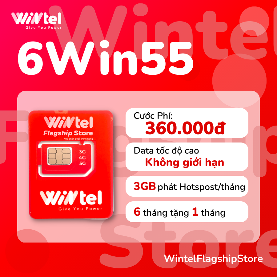 SIM Data Wintel Win55 6 THÁNG TẶNG 1 THÁNG - KHÔNG GIỚI HẠN Data tốc độ cao