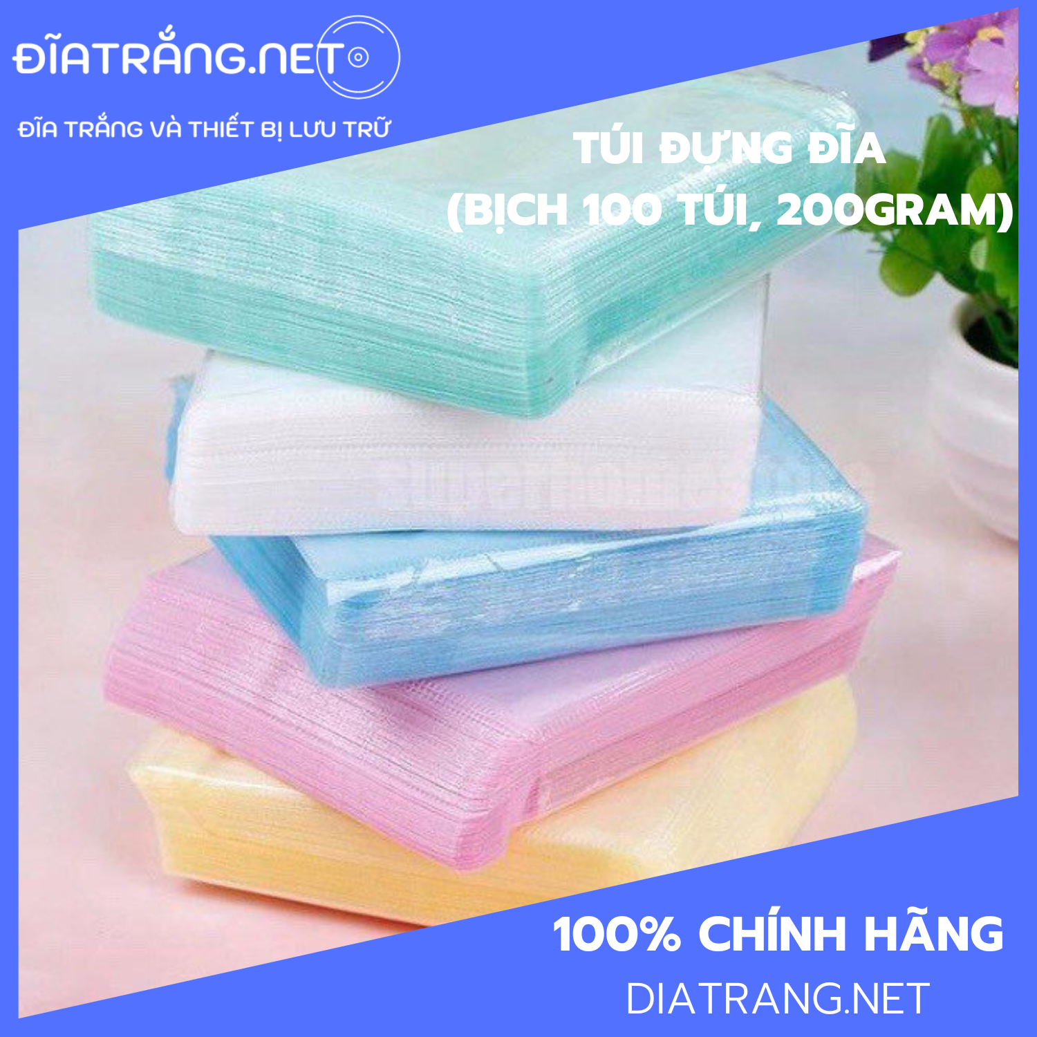 Bịch 100 túi xốp đựng đĩa CD DVD (Giao màu ngẫu nhiên)