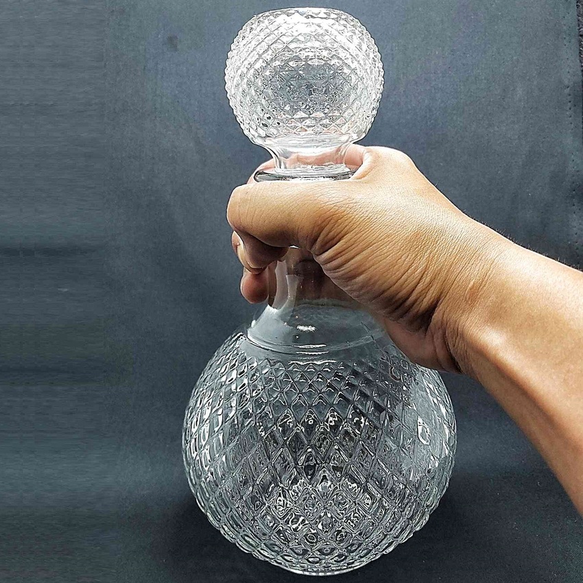 Chai Thủy Tinh Đựng Rượu 1 Lít cao cấp mẫu bầu tròn giác kim cương – Vỏ Chai Rượu Đẹp 1000ML -  Bình Đựng Rượu siêu trong (A2)