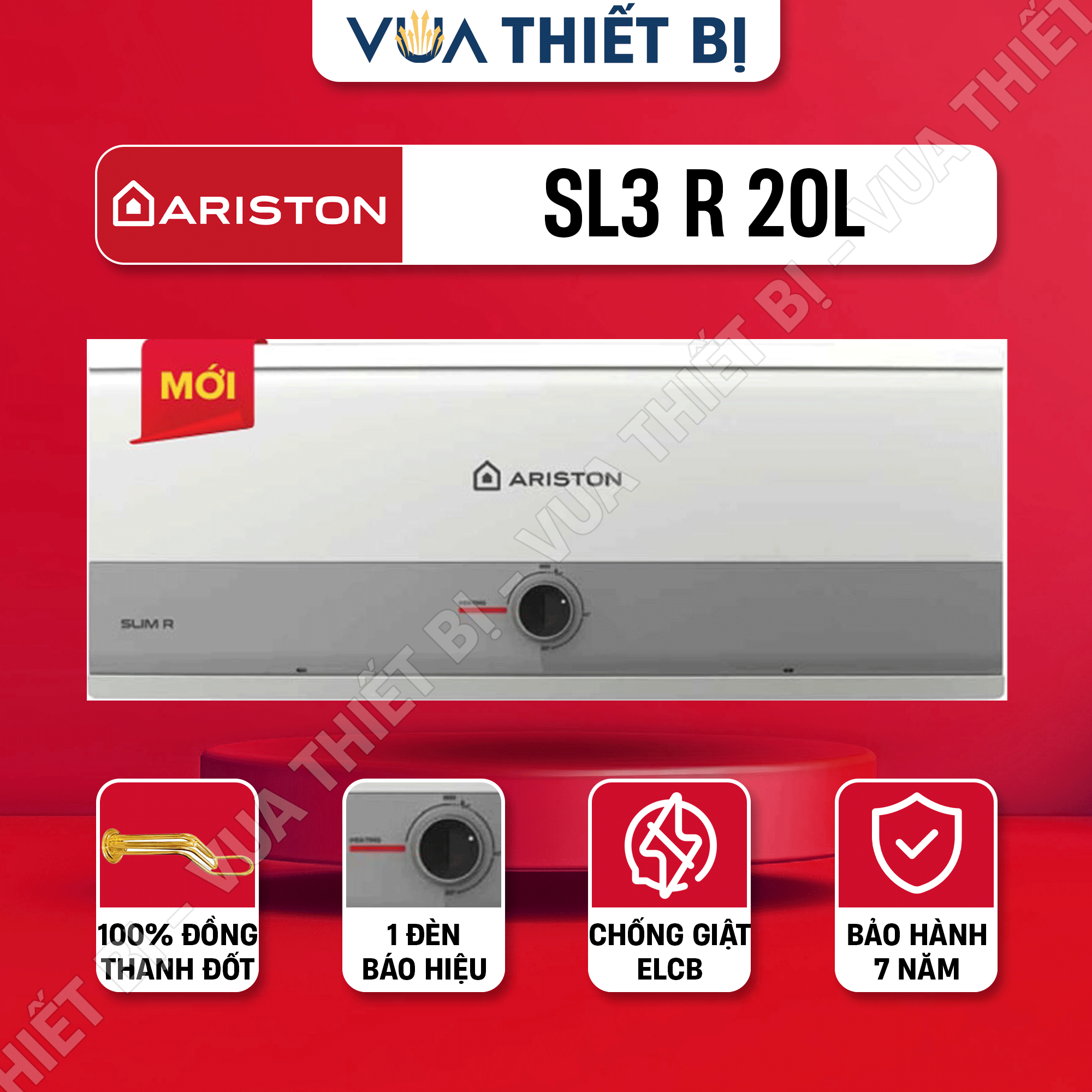 ARISTON SLIM3 R AG+ 20/30L LÍT - Bình nóng lạnh gián tiếp ngang - SLIM2 SL2 SL3 20/30 R VN