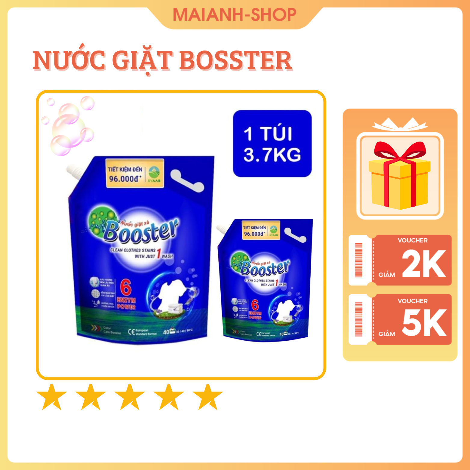 Nước giặt bosster hương hoa thiên nhiên, túi 3,7kg - hàng chính hãng