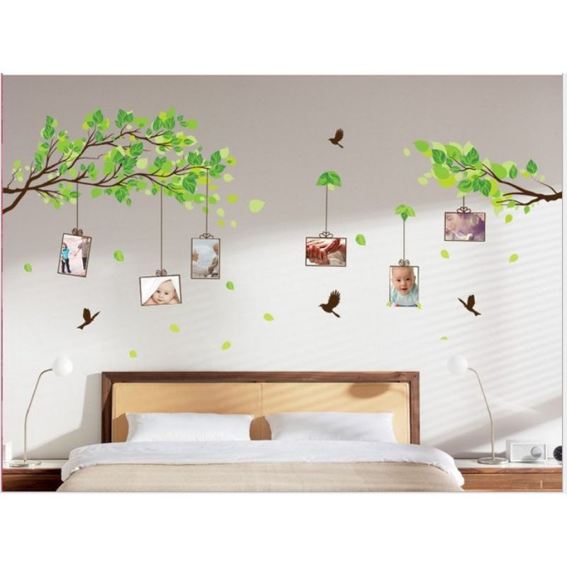 Decal dán tường khung ảnh cành cây, sẵn keo dán