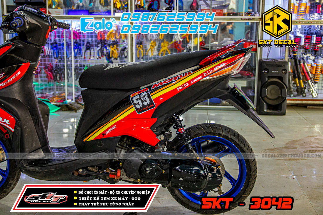 tem trùm xe luvias đỏ đen motul