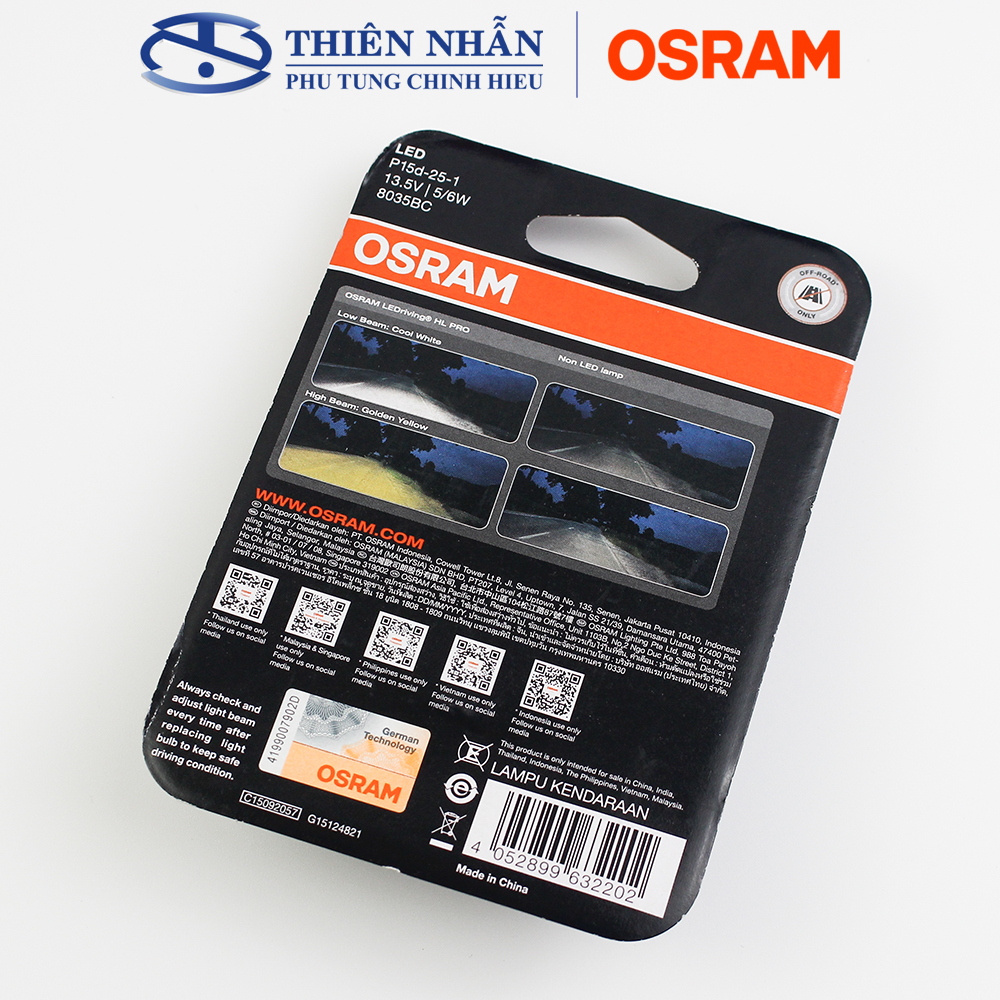Bóng đèn LED OSRAM T19 (bi cầu thấu kính lưỡng màu) xe Dream, Wave alpha đời đầu, Wave 125i (pha đèn 2 bóng), Wave ZX (8035BC) (ko dùng cho Air Blade 110 Thái ánh sáng sẽ chiếu ra 2 bên)