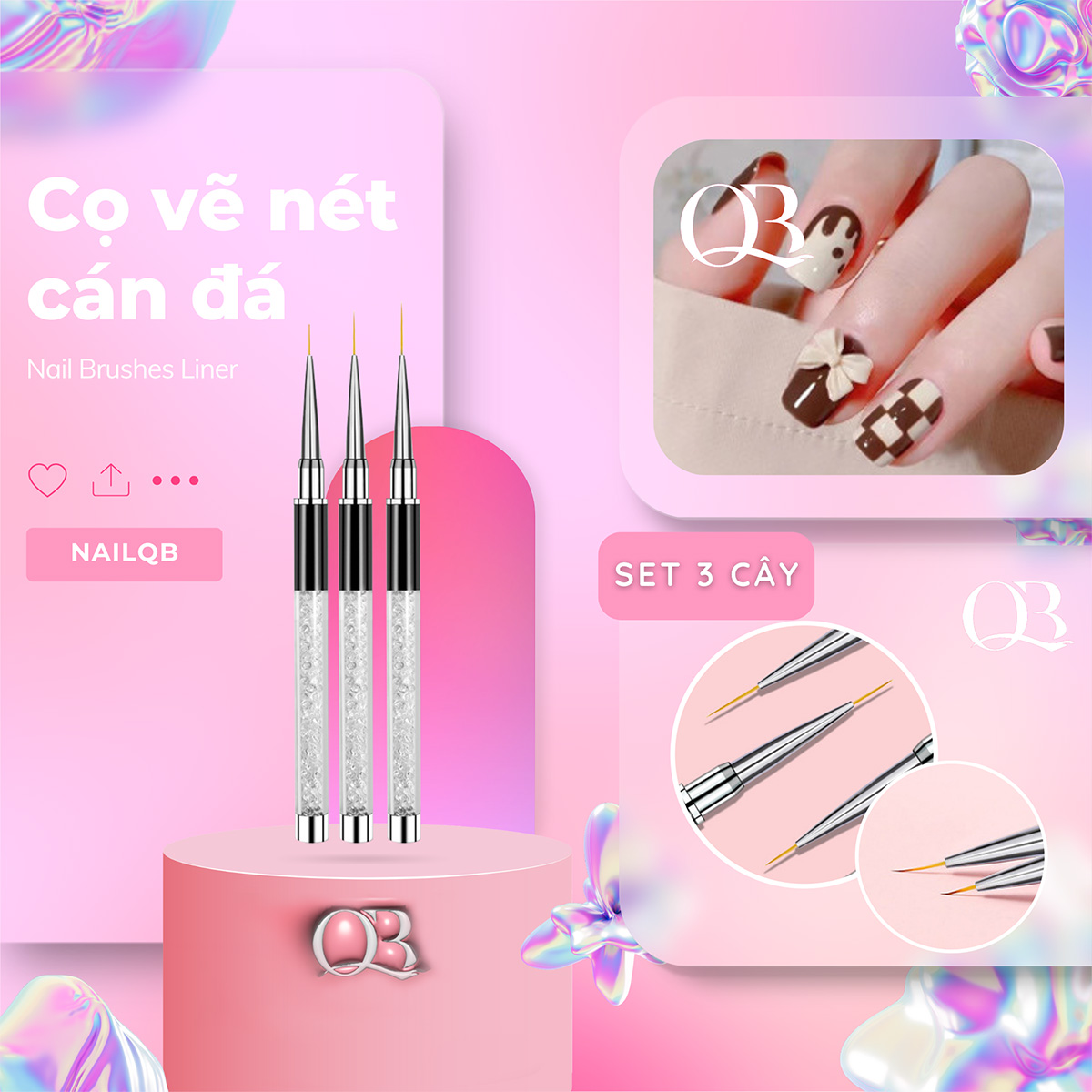 Cọ vẽ móng (cọ tóc) cọ nét cán đá kích cỡ 7mm, 9mm, 11mm tùy chọn