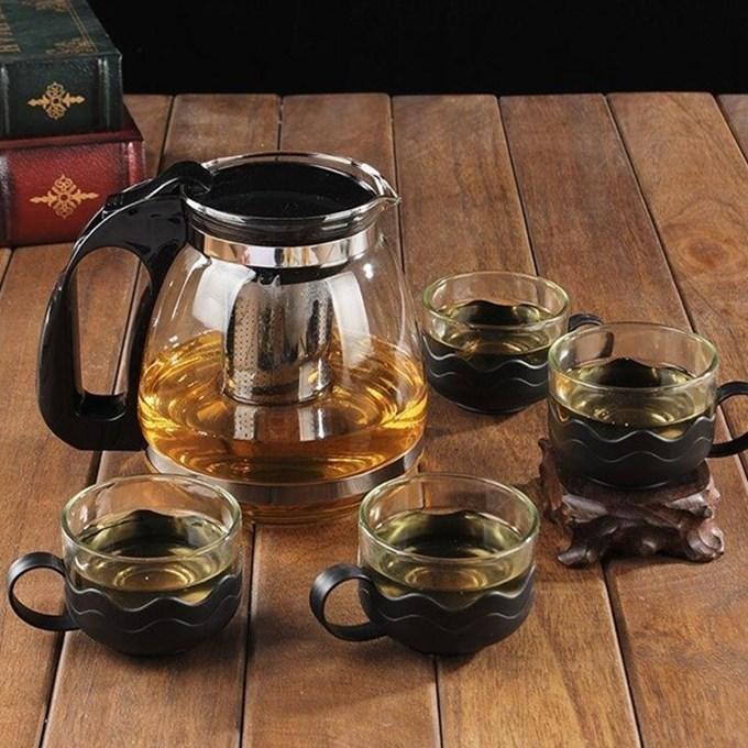 Bộ Ấm Trà Kèm 4 Tách Thủy Tinh
