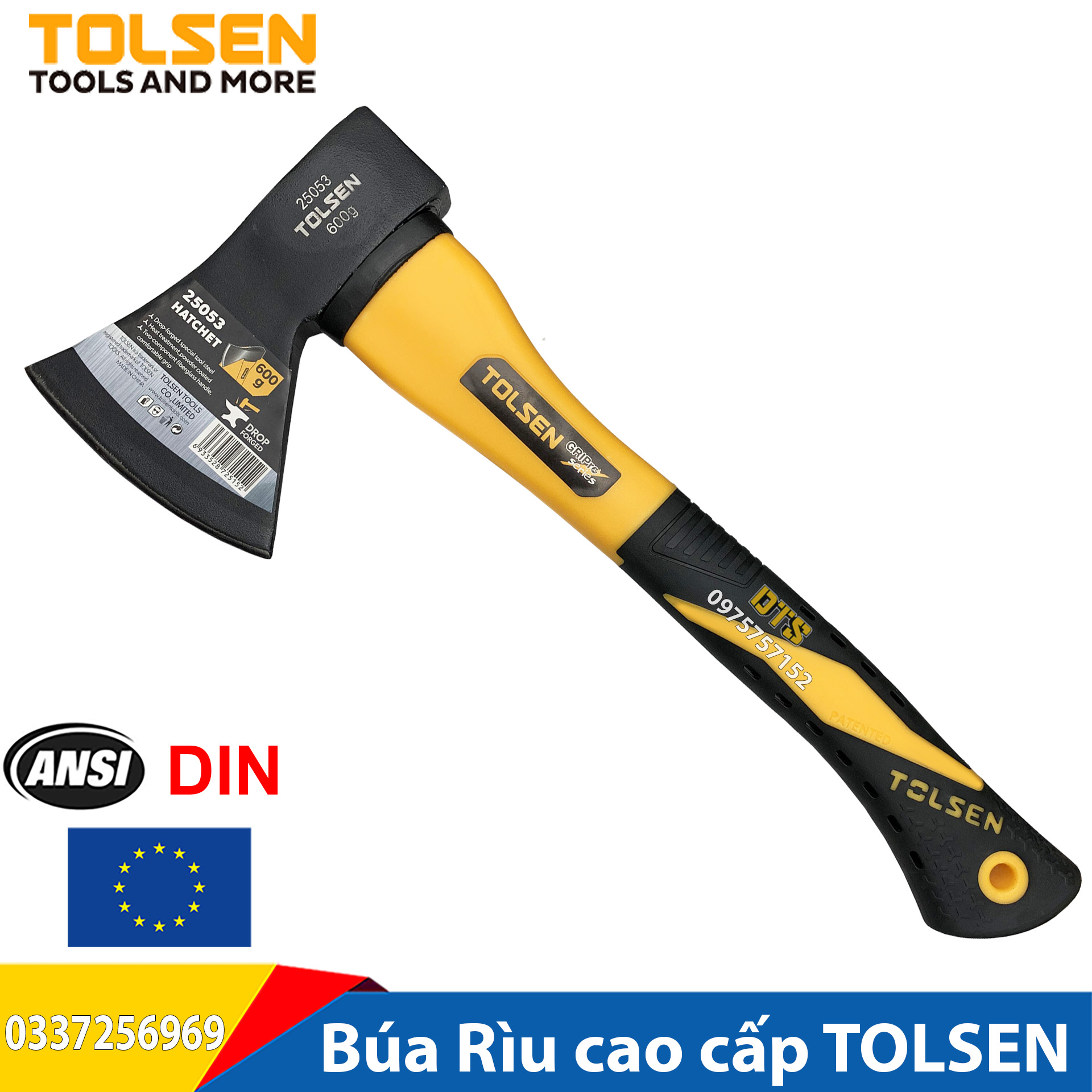 Búa Rìu cán nhựa cao cấp chất liệu hợp kim thép cứng cáp sử dụng để đục, đẻo, chặt cây cối, thoát hiểm, đi rừng 600 g