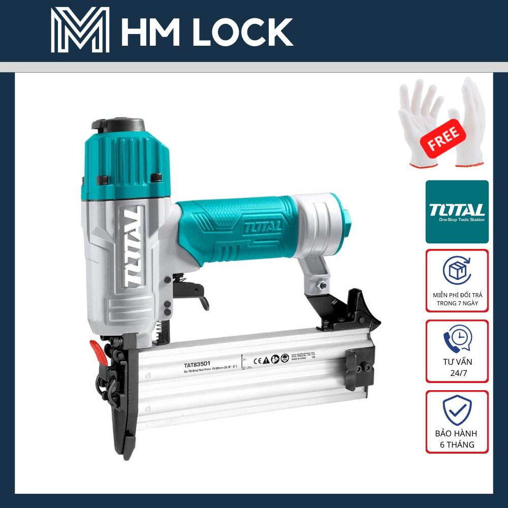 Máy bắn đinh thẳng total dùng khí nén 15-50mm, ga18,1,25x1,00mm - chứa 100 đinh - hàng chính hãng - tat83501 - hm lock