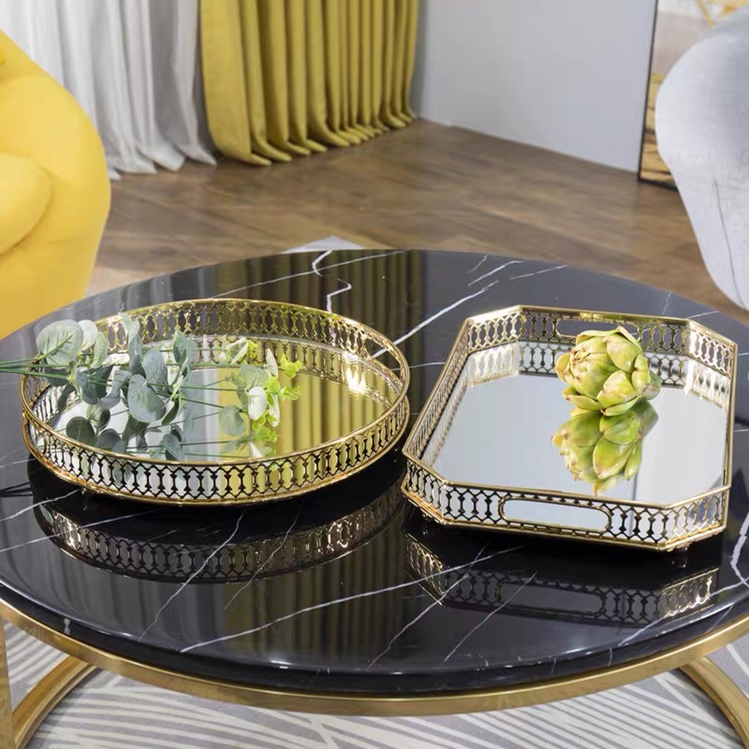 Khay gương trang trí, đựng cốc chén, đồ trang sức, decor