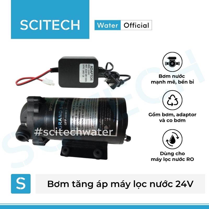 Bơm tăng áp máy lọc nước 24V (Tặng kèm co bơm) - Scitech Water