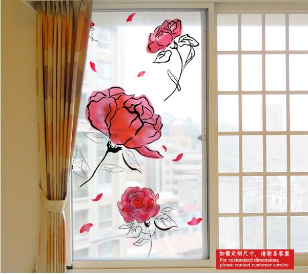 Decal dán kính cao cấp - hoa hồng đỏ lem -dk1002