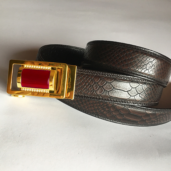 Men belt plus size real leather automatic buckle blackbelts elegant genuine leather business Belt (Gold + Stone)