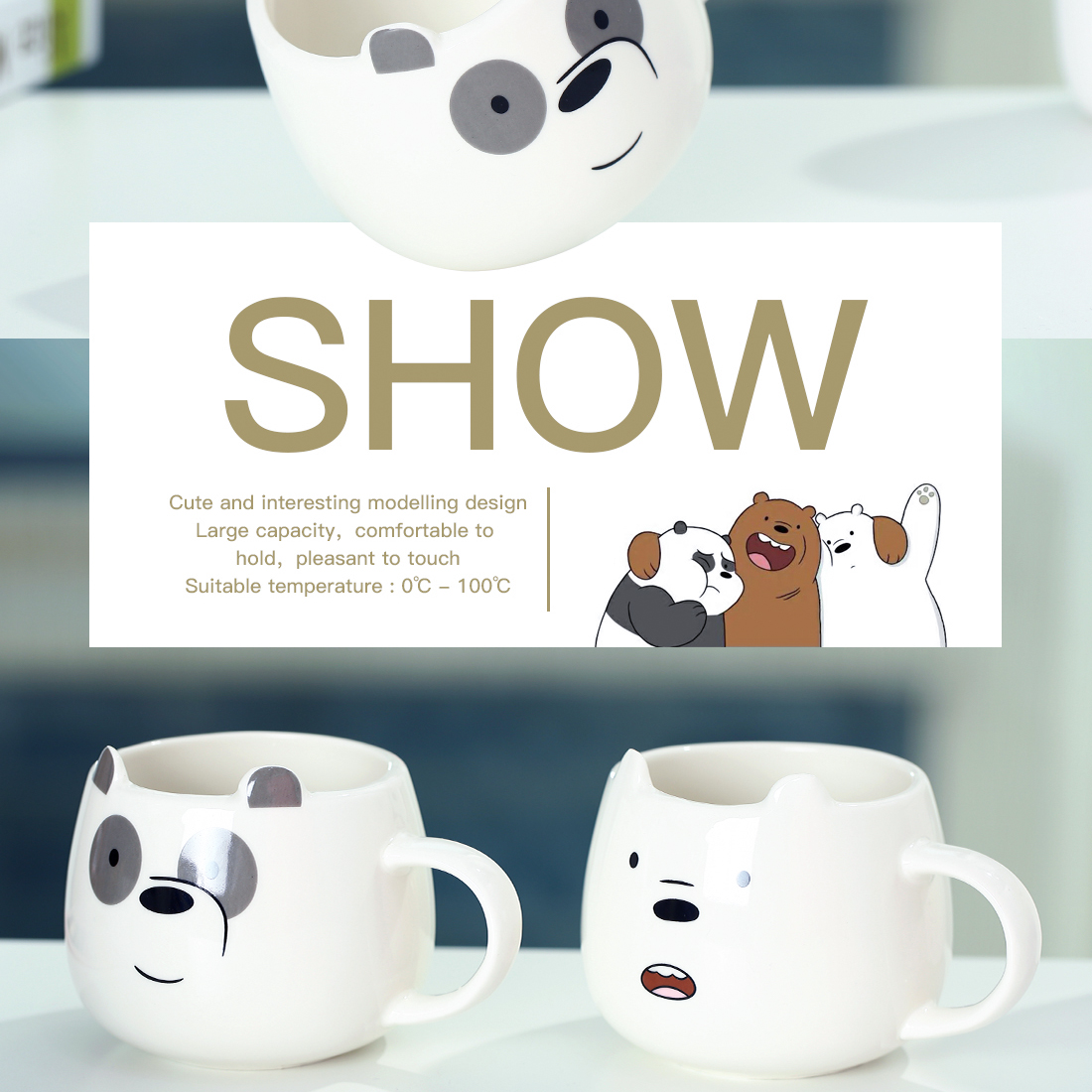 Ly sứ Panda We Bare Bears X Miniso dễ thương văn phòng 390ml