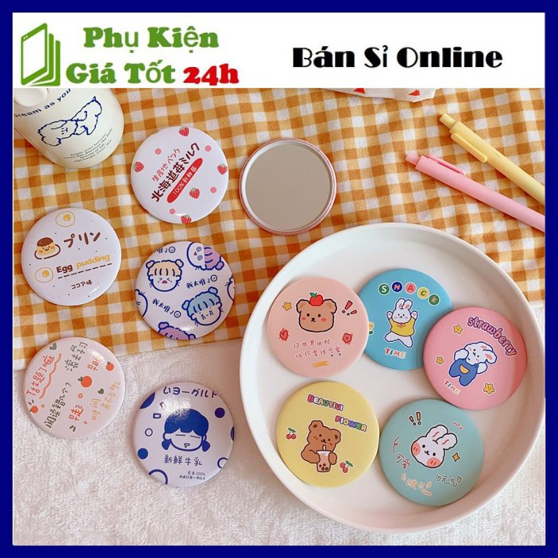 Gương Mini Cầm Tay (tròn) Xinh Xắn, Nhiều Mẫu, Viền Kim Loại - Gương 