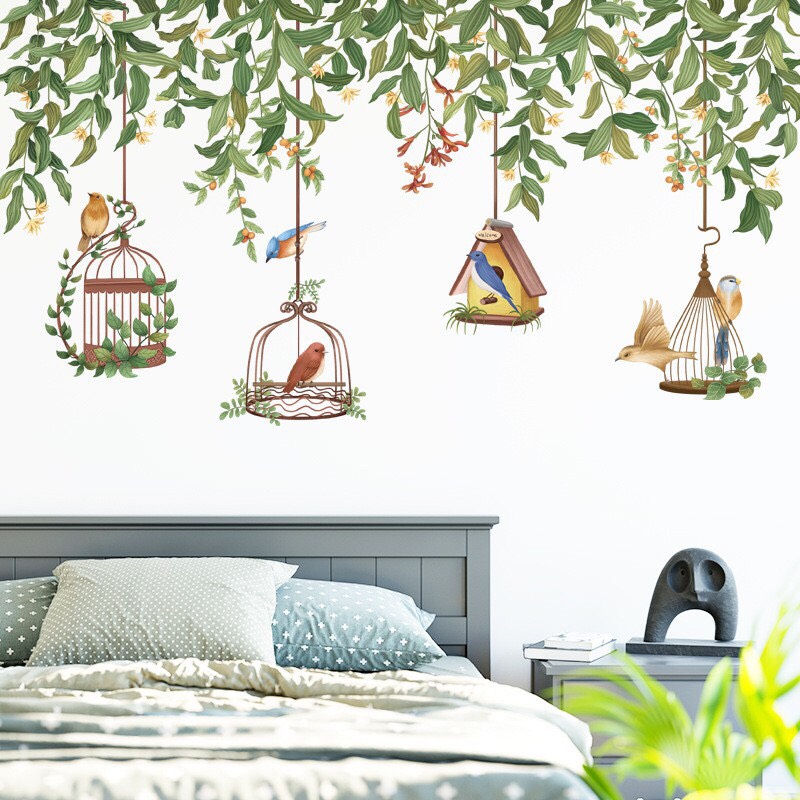 Decal dán tường dây hoa lồng chim pc bắc âu