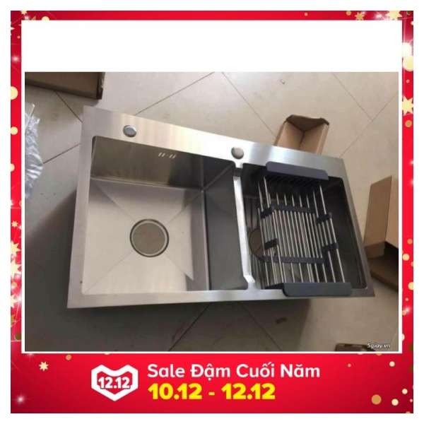 Chậu rửa chén bát Inox 304 Đúc Nguyên Khối 82 x 45 cm 2 hố cân (tặng kệ để đồ)