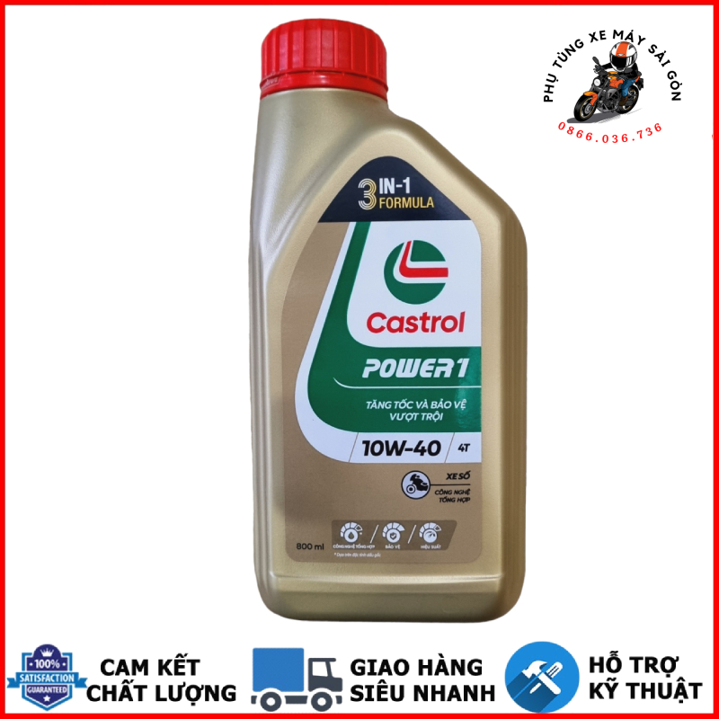 Nhớt Castrol Power 1 10W40 mẫu mới cao cấp dành cho xe số, côn tây chính hãng [Mua 5 tặng 1 phểu]