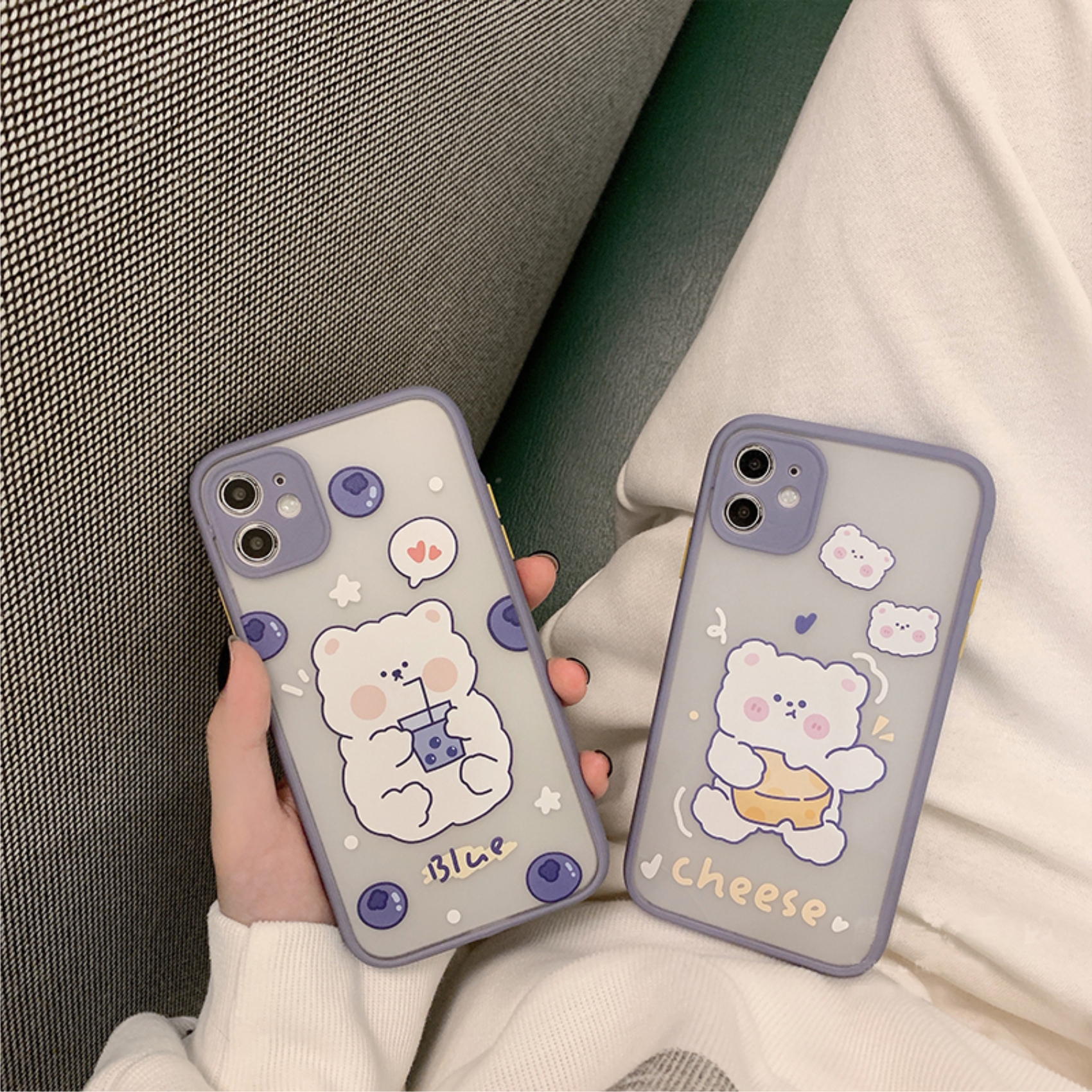Ốp Lưng Nhám Chống Sock Va Đập Bảo Vệ Camera Bear Cheese x Blue