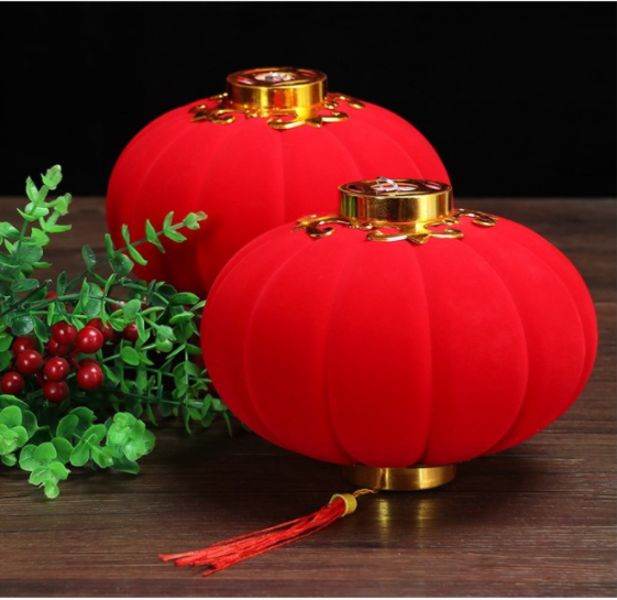 combo 30 Đèn lồng nhựa bọc vải nhung trang trí tiểu cảnh, ngoài trời, lễ hội