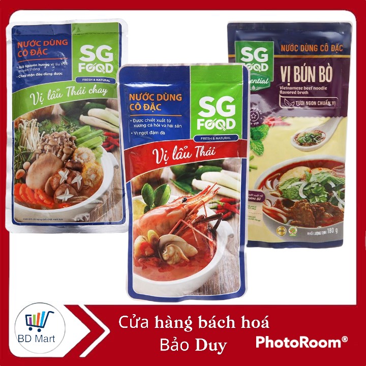 Nước dùng cô đặc  SG Food gói 180g (  lẩu thái/ lẩu thái chay/ bún bò)