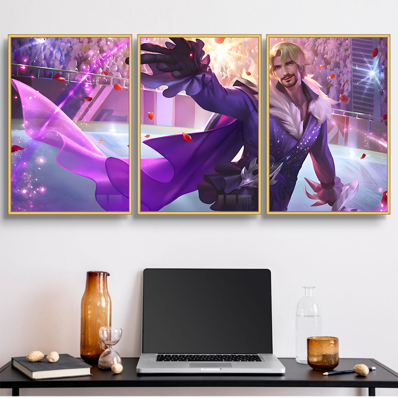 Arena of Valor 3 panel mirror set wall hanging decoration custom frame with free nail 3 Pin No drill hole