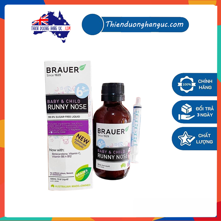 Siro mũi Brauer Runny Nose cho bé từ 6 tháng - 100ml - Điều trị bệnh chảy nước mũi, sổ mũi đặc, tắc nghẽn, nghẹt mũi ở trẻ nhỏ
